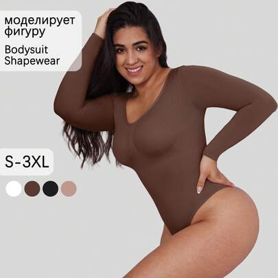 Body de mujer estilo europeo y americano, moldeador de cuerpo de manga larga, sin costuras y de una sola pieza.