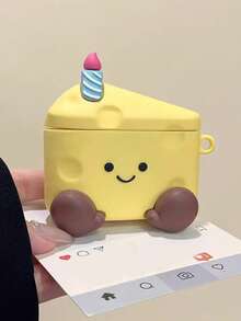1pc Cute 3D Cheese Cake Silicone Headphone Case, Compatible With AirPod1/2/3/4/Pro, Shockproof Protective Cover With Keychain - Yellow - View 1