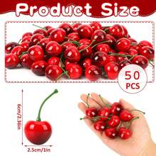 50pcs Artificial Cherry Decor, Suitable For Home, Kitchen, Party Decoration And Office Desk - Black and Red - View 3