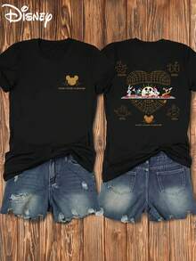 Disney Circular Mickey Mouse House, Front And Back Print, Soft And Elastic Casual Short-Sleeve Top, Fashionable Short-Sleeve Round-Neck T-Shirt, Women's Clothing - màu đen - Xem 6