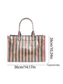 Fashionable College Style Large Capacity Tote Bag - Lightweight PVC And Kraft Paper Material, Hook And Loop Closure Design, Women's Fashion - Multicolor - View 6