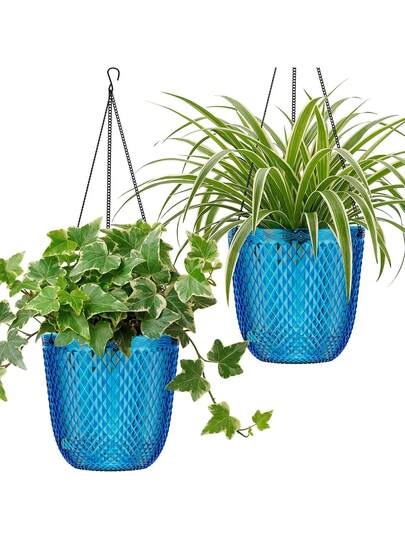 2 gói chậu treo tự tưới 5.7 inch, giá treo cây bằng nhựa có lỗ thoát nước và 3 móc xích cho vườn nhà, phù hợp cho hộ gia đình và vườn