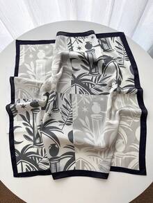 1件女款手帕式純色圍巾，彩色塗鴉印花，70x70cm正方形頭巾，優雅頭飾圍巾 - 黑灰色 - 查看 2