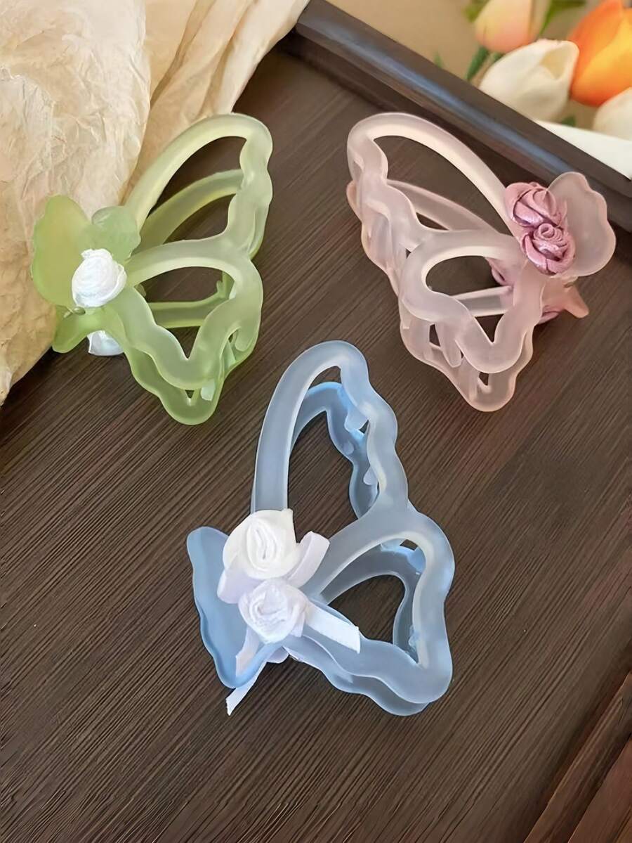 1pc Butterfly Flower Hair Claw Clip Set, Matte Jelly Acrylic Hollow Hair Clip, Sweet Women's Daily Styling Hair Accessory - Multicolor - View 1