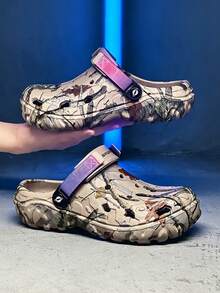 Chaussures perforées de haute qualité respirantes pour l'extérieur, sandales pour hommes antidérapantes pour l'extérieur, chaussures de plage légères et respirantes, chaussures de jardin souples et confortables, chaussures décontractées pour hommes à semelle épaisse et résistante à l'usure, grandes tailles 40-49 (semelles peintes à la main, motifs asymétriques) - Kaki - Voir 3