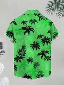 Men'S 3D Plant Print Polyester Hawaiian Shirt Summer Beach Short Sleeve Vintage Floral Casual Regular Fit Breathable Comfortable - 青色 - 查看 11