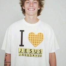 High-QualityI Love Jesus Jesus Love You Waffle  Shirt, Bryce Crawford Merch, Christian Apparel Graphic Tee, Funny Christian Breakfast T-Shirt, Unisex Casual 25   Inspirational Quote TShirt, Viral Unisex  Rock100Cotton - 白色 - 查看 1