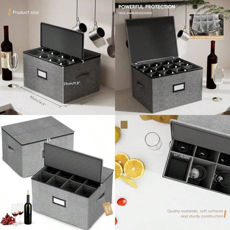 Homyfort - copas vino con divisores recipientes vidrio con carcasa dura servicio para 24 copas de vino o copa - Gris - Ver 1