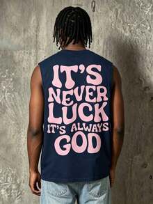 男士休閒字母愛心印花圓領背心 - 藏蓝色 - 查看 8