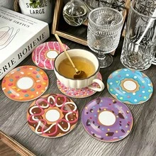 1/6/120 pièces Dessous de verre ronds en PET imprimés de délicieux beignets, convient pour le patio, la cuisine, le salon, les rassemblements à la maison, la décoration de table à manger, les cadeaux pour les amis et la famille, idéal pour la Saint-Valentin, la Fête des Mères, les anniversaires, les fêtes de mariage, les accessoires de décoration intérieure, le meilleur cadeau pour les amies - Multicolore H - Voir 1