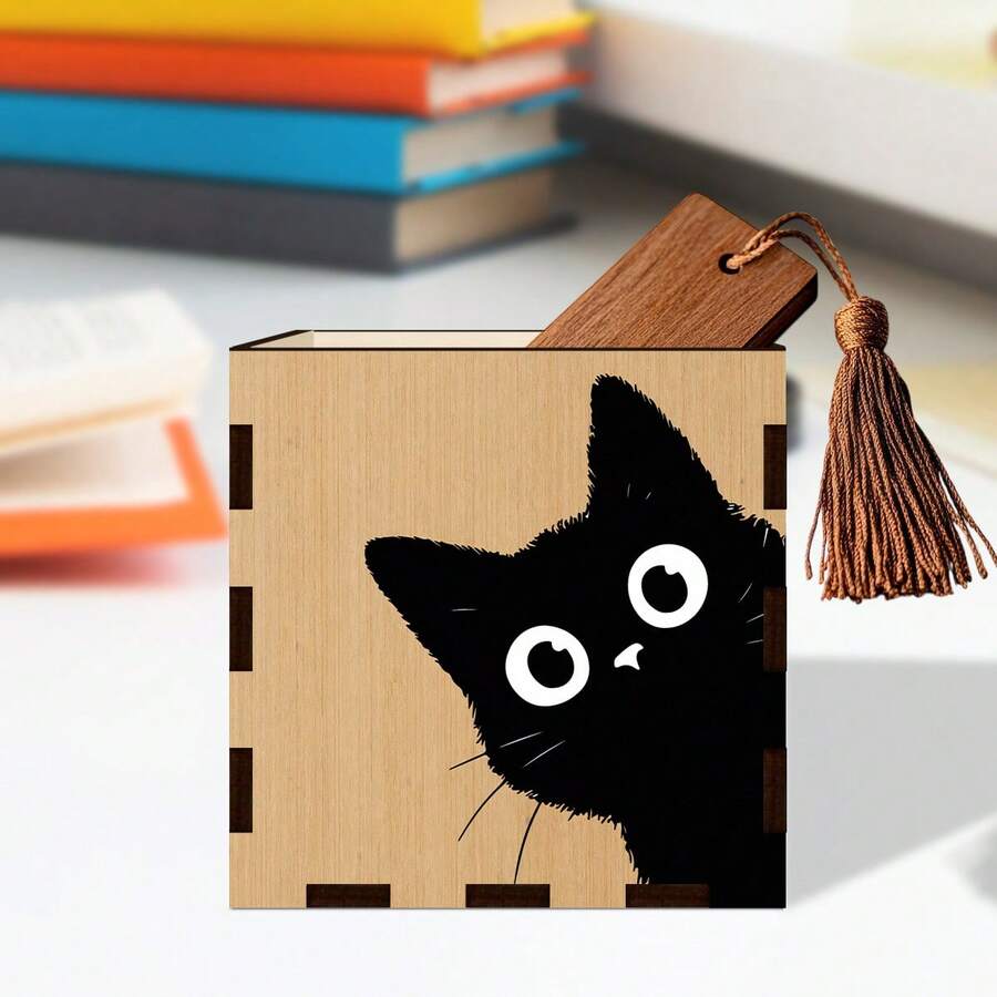 1pc Wooden Bookmark Storage Box, Decorative Plaque And Accessories, Elegant Desk Organizer, Thoughtful Gift For Bookworms On Mother's Day, Father's Day, Reader's Day, Home Decor - Multicolor - View 1