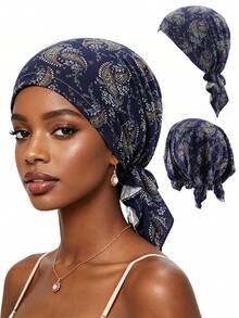 CONFLASS Red Floral Bohemian Style Black & White Floral Pre-Tied Headband - Soft, Comfortable Stretchy Headwrap With Tails, Breathable Hair Care, Suitable For Sleeping, Chemotherapy And Muslim Fashion - Multicolor - View 17