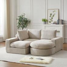 Chenille Sofa With Curved Elements And Chaise Longue, Fully Compressed And Frameless, Modular Corner Sofa With L-Shaped Chaise Longue, Compressed Foam Sofa, No Assembly Required - 米色 - 查看 10