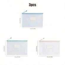 3pcs Hanging File Folders, Wall-Mounted Document Organizer, File Storage, Office & Study Stationery, Portable Waterproof Mesh File Bags, Transparent Mesh Zipper File Bags With Label Slots, Colorful Hanging Stationery Organizer - Multicolor - View 12