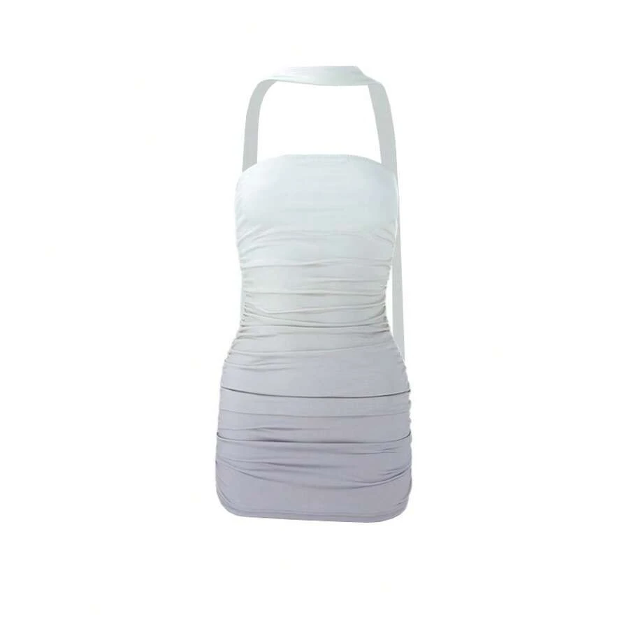 Sexy And Attractive Strapless Fitted Short Dress With Color Gradient Effect, For Women, Internet Celebrity Style. - 灰色 - 查看 1