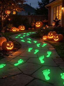 18pcs Glow-In-The-Dark Footprint Floor Stickers, Removable Glowing Footprint Wall Decals, Halloween Decorations, Halloween Party Supplies, Waterproof Stickers, Suitable For Walls, Stairs, Ceilings, Removable Glow-In-The-Dark Footprint Stickers For Guiding Flow And Path Marking - Multicolor - View 6