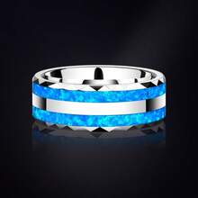 Anillo de tungsteno 2023 para boda, dos piezas, ópalo azul, 8 mm de ancho, joyería personalizada para mujeres y hombres - 7 - Ver 4