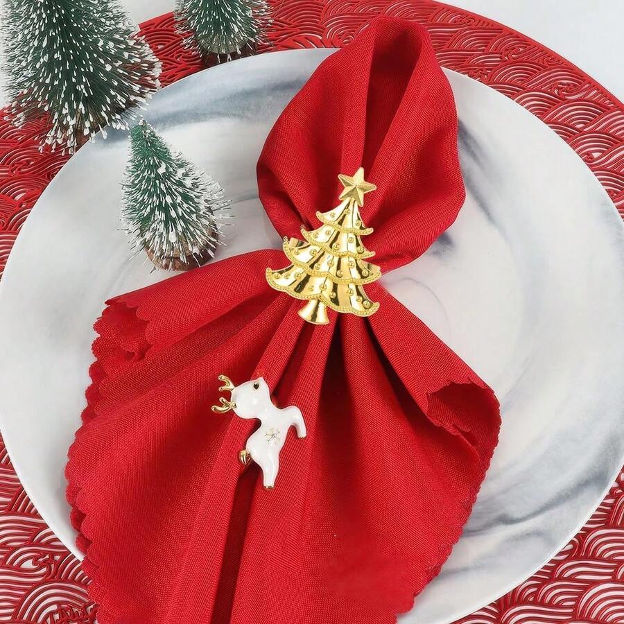 Gold Plated Christmas Tree Napkin Rings, Hotel Tabletop Decor Napkin Holders - Multicolor - View 1