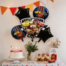 MINISO Cars 5-Piece Balloon Set, Lightning McQueen And Friends Cartoon IP Star And Round Balloons For Birthday Party, Home, Holiday, Festival Celebration, Photo Background, Fun Whimsical Design, Colorful Durable Material, Easy Setup, Perfect For Family Gatherings And Special Occasions - View 3