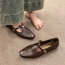 2026 Spring/Autumn New Square Toe Mary Jane Shoes, French Style Comfortable Soft Bottom Casual Shoes For Women - Brown - View 8