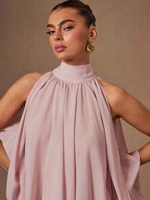 2026 Blusa elegante sin espalda de manga larga, camisa de gasa con cintura anudada y asimétrica, adecuada para fiestas, bodas, invitados, primavera, verano, otoño - Rosa vieja - Ver 7