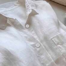 Fashion Women's Clothing Camisa blanca casual de mujer con botones delanteros y bajo curvo para primavera - Negro01 - Ver 5