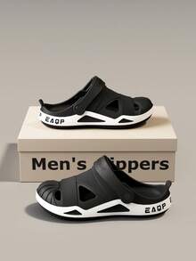 Men's Two-Strap Outdoor Slippers, Lightweight Water-Resistant Beach Sandals, Anti-Slip Thick Sole Slides For Summer, Casual Outings & Vacation Activities - Black - View 8