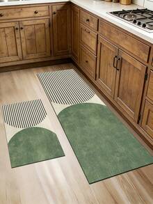 1pc Of A Dark Green Mat With Black Stripe Pattern, Rubberized Soft Cushion Kitchen Floor Mat, Water-Absorbing And Easy To Clean, Suitable For Use In Kitchens, Bathrooms, And Other Areas. Ideal For Use Throughout The Year And For Various Holidays. - Multicolor - View 2