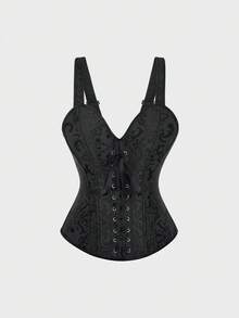 Corset Top Floral Jacquard Lace Up Corset,Strap Corset Bustier Women's Lingerie & Shapewear Corset Bonning Corset Shapewear - màu đen - Xem 5