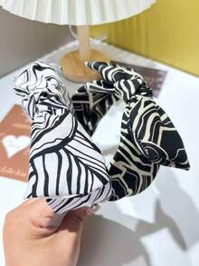 1pc Women's Fashion New Elegant Zebra Striped Bow Headband, Versatile Hair Accessory Hairband - Multicolor - View 3