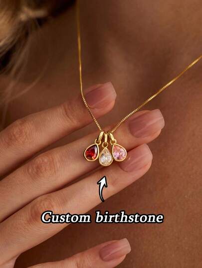 1pc Customized Birthday Stone Necklace, Stainless Steel Gemstone Necklace, Multi-Stone Birthday Necklace, Grandmother Necklace, Mother's Day Gift, Fashion Necklace, Women's Jewelry, Customized Women's Necklace, Family Necklace, Minimalist Gift, Customized Necklace, Gift For Mom, Birthday, Anniversary Gift For Her