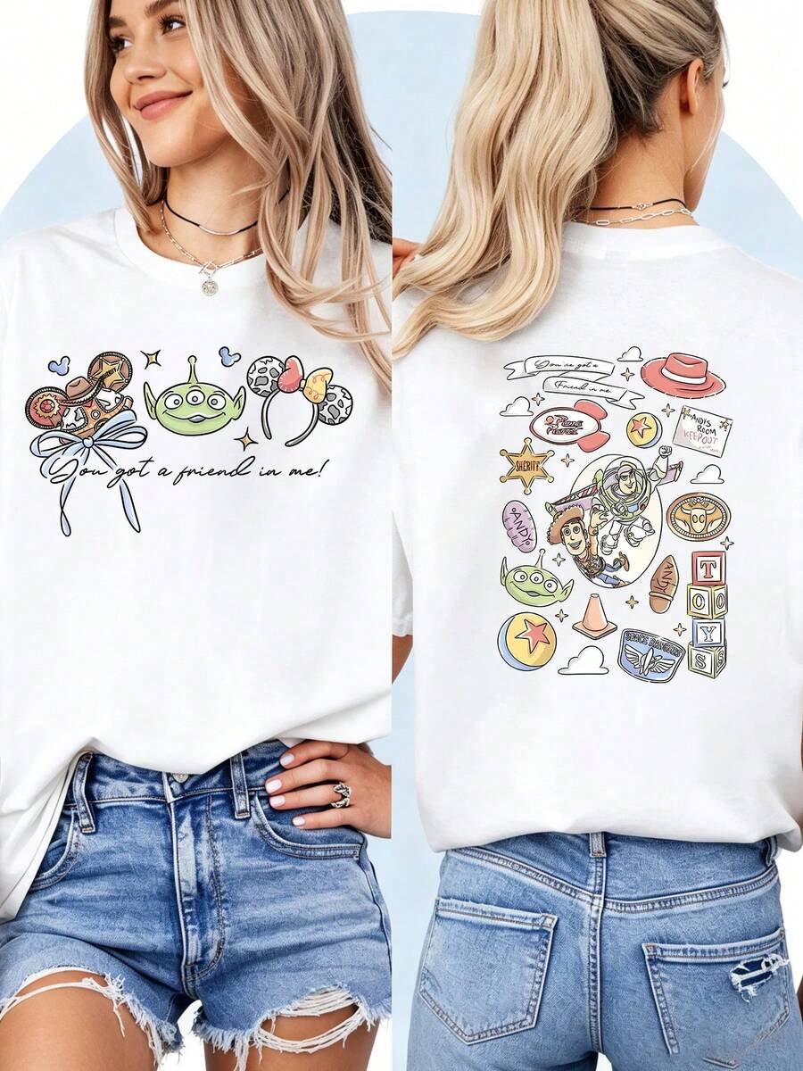Toy Story "You Got A Friend In Me" Double-Sided T-ShirtPerfect For Taking Photos At Disneyland, As A Souvenir, Casual Everyday Wear, Or Matching Family Outfits. It's Also An Ideal Valentine's Day Gift For Friends And Family. Unisex, A New Spring Style, Comfortable And Skin-Friendly, Suitable For Outdoor Wear. - White - View 1