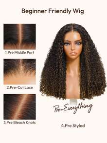 7x5 Inch Invisible Drawstring Hair Extension, Black To Chestnut Gradient, Burmese Curly Hair, Fingertip Curly Ends, 100% Human Hair, Pre-Cut, Pre-Bleached, Pre-Trimmed, Unice Women's Wig - SNATURAL/33 - View 5
