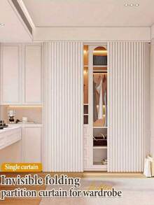 1 Piece Fashionable Folding Door Curtain - Heat Insulating, Ribbed Polyester Fabric, Comes With Free Installation Hooks, Suitable For Living Room, Bedroom Or Kitchen Privacy Decor, Room Decor Curtain | Modern Curtain | Polyester Fabric Curtain, Living Room Curtain - Door Curtain - View 5