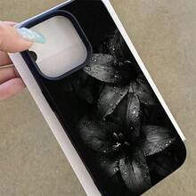 1pc TPU Material Elegant Black Tone Water Drop Lily Pattern Phone Case Compatible With Iphone 17 Pro Max/17/16 Pro Max/15/13/12/11, S20 FE/A15/S24/A55, Note 11/Note 12/Note 13 Pro, Full Coverage Anti-Drop Soft Protective Cover - Black - View 4