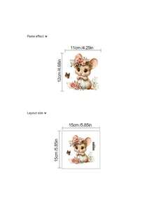 Cute Floral Crown Mouse Butterfly Socket Wall Sticker, Watercolor Animal Self-Adhesive Socket Decal, Suitable For Home Decor - Crown Mouse Butterfly - View 3