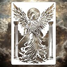 1pc Reusable Template With Judgment Angel Design, Size 29.72 X 21.08 Cm, Designed For Fantasy Style Angel Painting, Made Of Easy-To-Clean PET Material, Suitable For Various Craft Forms Including Tiles, Fabrics, Floors - Sets - View 1