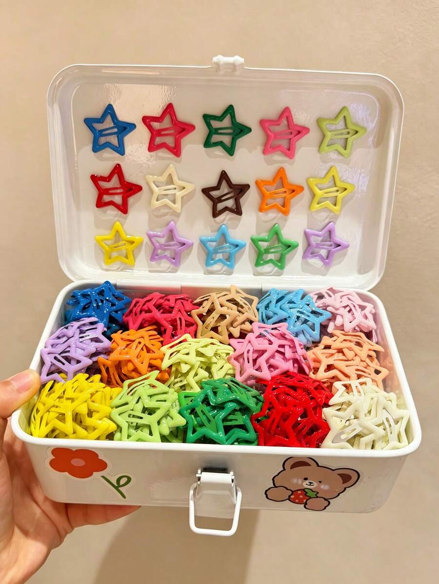 10pcs/30pcs/50pcs Dopamine Colorful Star Hair Clips, Cute Kids Bangs Clips, Small Hair Clips, Five-Pointed Star BB Clips Hair Accessories - Multicolor - View 1