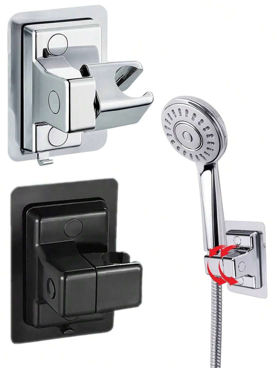 1/2Pcs No Drill Shower Head Bracket, Wall Mounted Spray Gun Holder With Hook, Adjustable Shower Nozzle Mount Base, Heavy Duty Waterproof Rustproof Bathroom Shower Fixed Holder - Shower Rack - View 1