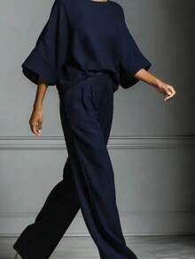 Women's Elegant Bell Sleeve Linen Set, Summer 2026, Casual And Elegant Style, European And American Style, Comfortable And Chic - 奶油 - 查看 2