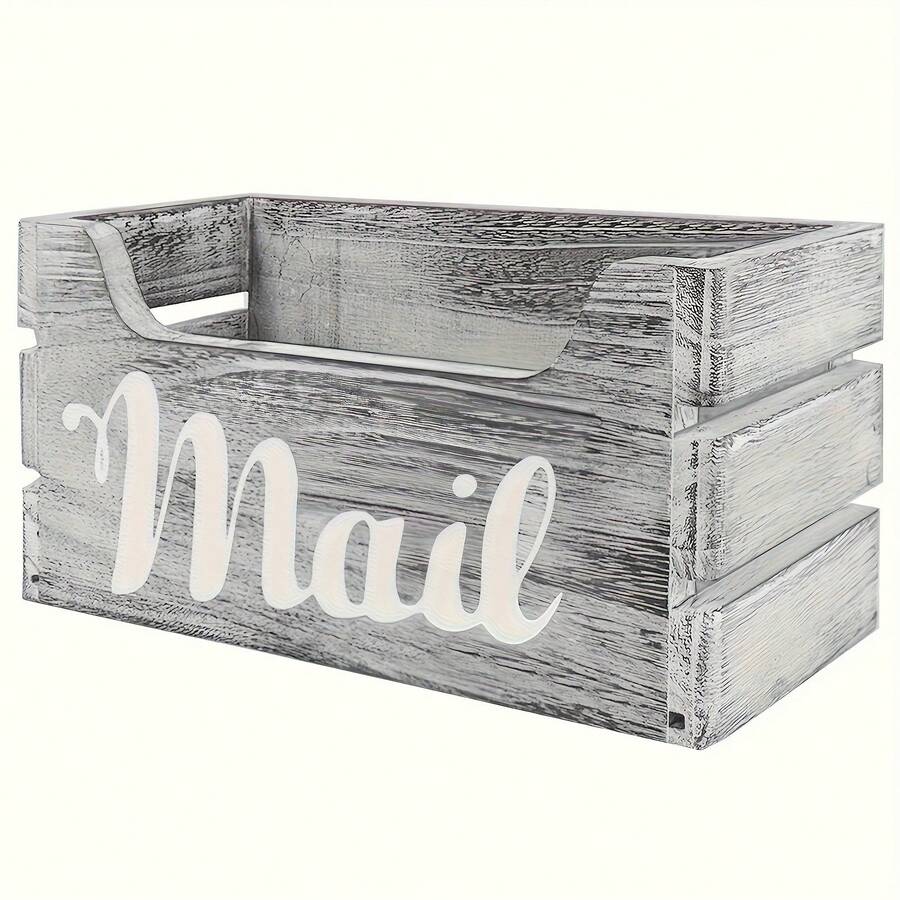 Wooden Wall Mounted/Desktop Organizer Box, Rustic Style Mail/Miscellaneous Storage Box - Multicolor - View 1
