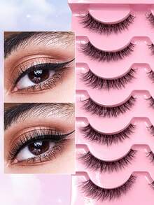 ENCHUW 14 Pairs Transparent Dense Natural Long Fluffy Soft Thin False Eyelashes Reusable Makeup Eyelashes - 黑色 - 查看 3