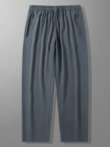 Plus Size Men's Sports Pants 1XL-5XL, Spring/Summer Thin Lightweight Soft Quick-Dry, With Zipper Pockets And Waist Drawstring, For Tall Men's Fall - Grey - View 4