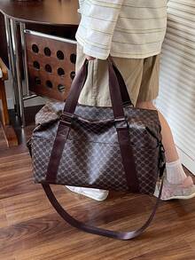 New Fashionable Travel Bag With Jacquard Pattern, Minimalist Niche Design, Stylish And Popular, Suitable For Short Trips, Fitness, With Spliced Color Blocks, Large Capacity, Versatile - Gold - View 6