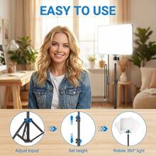 10-Inch Square LED Video Light/RGB Mode Flat Panel Fill Light, Comes With An Adjustable 43-Inch (110 Cm) Tripod And Phone Holder, 38 Colors, 10 Levels Of Adjustable Brightness, USB Powered, Suitable For Live Streaming And Photography; Portable Multi-Functional Fill Light, Professional Studio Lighting Kit, Supports Multi-Angle Shooting And Photography. The Stabilizer Supports DIY And Is Compatible With Various Mobile Phones, Cameras, Fill Lights And Other Devices. - Black - View 3