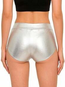 Metallic Booty Shorts Shiny Bottoms For Raves, Festivals, Dancing - Silver - View 3