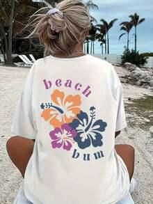 Summer Outfits For Plus-Size Women - T-Shirt With Plus-Size Lettering, Short-Sleeved Crew Neck Casual Top, Summer And Spring, Women's Plus-Size Clothing, Loose And Comfortable Tops - White - View 2