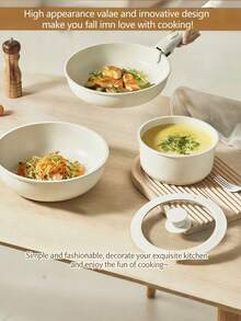 16-piece non-stick ceramic cooking set with detachable handles, integrated design suitable for frying, stir-frying, stewing and slow-cooking, with a maximum temperature of 480°F, compatible with induction cooktops, ready to use immediately, stackable cookware and plates can save space, and equipped with utensils, easy to clean, lids and pot pads. - Übersicht 4
