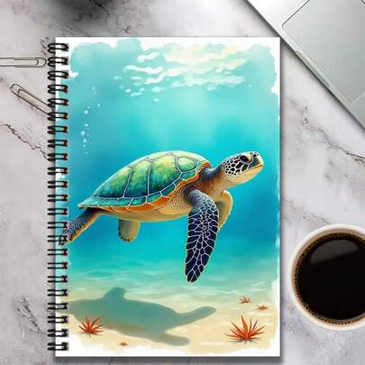 1 pièce Cahier à spirale thème océanique avec une captivante couverture de tortue de mer, idéal pour le travail, les études, la tenue d'un journal intime, les agendas, et comme cadeau de réflexion pour une remise de diplôme, un anniversaire, et plus encore. Ajoute une touche dynamique à votre expérience d'écriture !