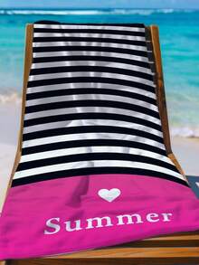 1pc Pink Striped Summer Custom Beach Towel, Quick Absorbent Lightweight Fast Drying, Suitable For Beach, Pool, Spa, Personalized Design, Minimalist Elegant, Multifunctional, High Quality, Unique, Ideal Gift For Men, Tea Room, Home, Garden, Office, Anniversary, Valentine's Day, Mother's Day, Birthday, Father's Day, Graduation, Wedding, Housewarming, Everlasting Love - Multicolor - View 7